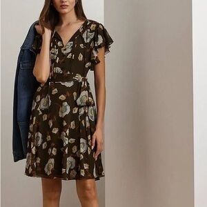 Ralph Lauren Women's Floral Georgette Flutter-Sleeve Dress
